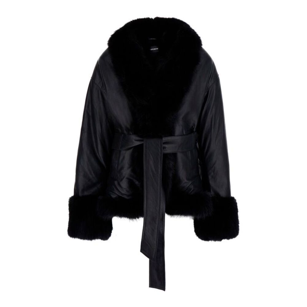 Rotate Women Jacket In Black Lamb Leather With Collar And Long Sleeves For Women